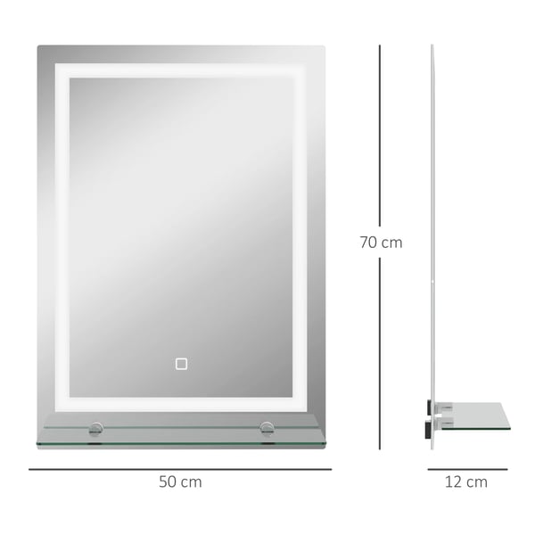 Badrumsspegel - LED-spegel - 50×70 cm - 3 Färgtemperaturer - Glashylla - Minnesfunktion - Touch-strömbrytare - Klar