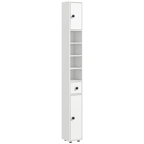 Badrumsskåp - Smalt Högskåp - 1 Låda - 5 Hyllor - 2 Skåp - Mått 20×20×180 cm - Max 30 kg - Vit