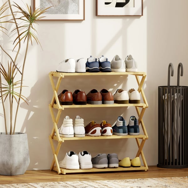 Bambu skoställ - Skohylla - 60×29×67 cm - Montering krävs - Smal och platsbesparande - Beige