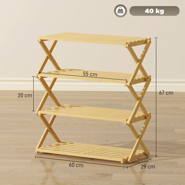 Bambu skoställ - Skohylla - 60×29×67 cm - Montering krävs - Smal och platsbesparande - Beige
