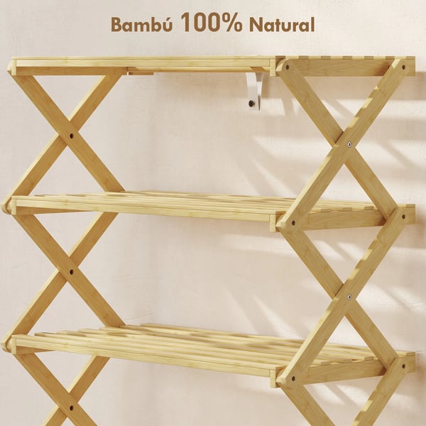 Bambu skoställ - Skohylla - 60×29×67 cm - Montering krävs - Smal och platsbesparande - Beige