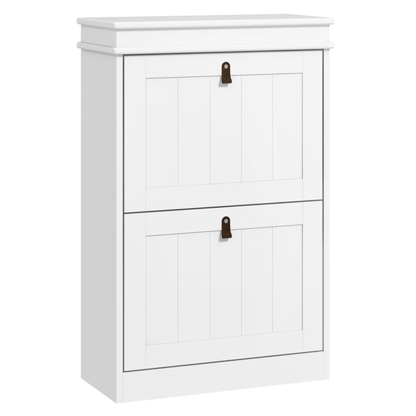 Skoskåp - Smal hallmöbel - 2 fällbara dörrar - Justerbara hyllor - För 10 par skor - 54 x 24 x 82,5 cm - Vit