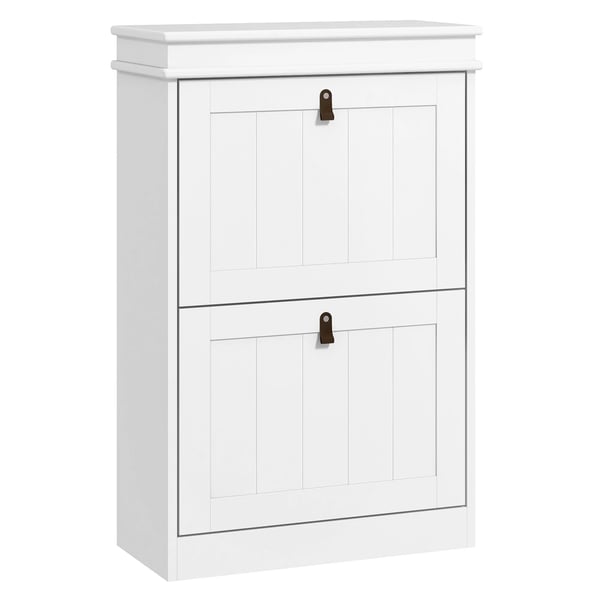 Skoskåp - Smal hallmöbel - 2 fällbara dörrar - Justerbara hyllor - För 10 par skor - 54 x 24 x 82,5 cm - Vit