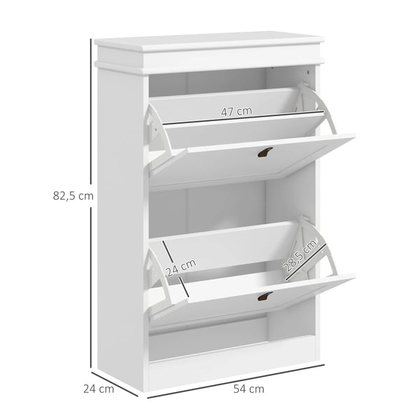 Skoskåp - Smal hallmöbel - 2 fällbara dörrar - Justerbara hyllor - För 10 par skor - 54 x 24 x 82,5 cm - Vit