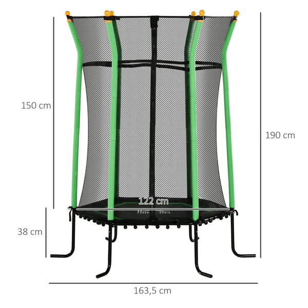 Barntrampolin - Trädgårdsstudsmatta - Ø 163,5 cm - Med skyddsnät - Max 50 kg - Höjd 190 cm - Grön