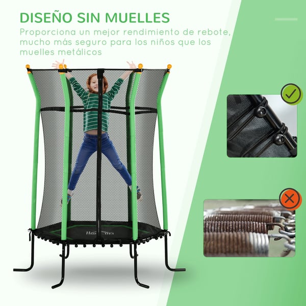 Barntrampolin - Trädgårdsstudsmatta - Ø 163,5 cm - Med skyddsnät - Max 50 kg - Höjd 190 cm - Grön