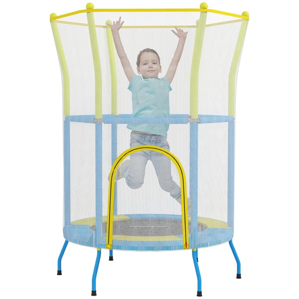 Barntrampolin - Trampolin med skyddsnät - Ø 140 cm - Höjd 190 cm - För konditionsträning och ben - Flerfärgad