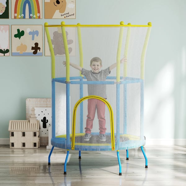 Barntrampolin - Trampolin med skyddsnät - Ø 140 cm - Höjd 190 cm - För konditionsträning och ben - Flerfärgad