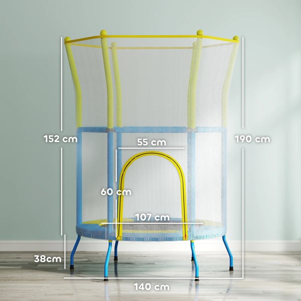 Barntrampolin - Trampolin med skyddsnät - Ø 140 cm - Höjd 190 cm - För konditionsträning och ben - Flerfärgad
