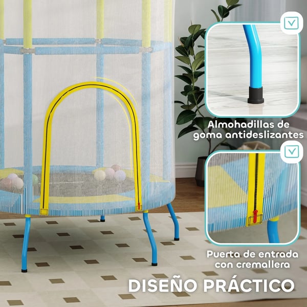 Barntrampolin - Trampolin med skyddsnät - Ø 140 cm - Höjd 190 cm - För konditionsträning och ben - Flerfärgad