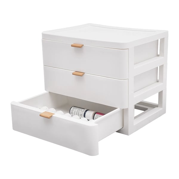 Skrivebordsopbevaring - Skuffeopbevaring Med 3 Skuffer - PP-plast - Topplade - Bordmodel - Max 5 kg - Hvid