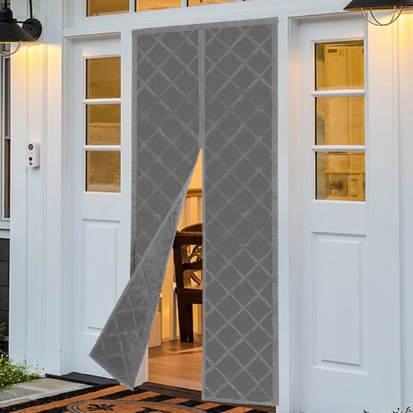 Magnetisk termoisoleret dørgardin - Isoleringsforhæng - 85×205 cm, PVC-plast, Montering i dørkarm, Året rundt - Grå
