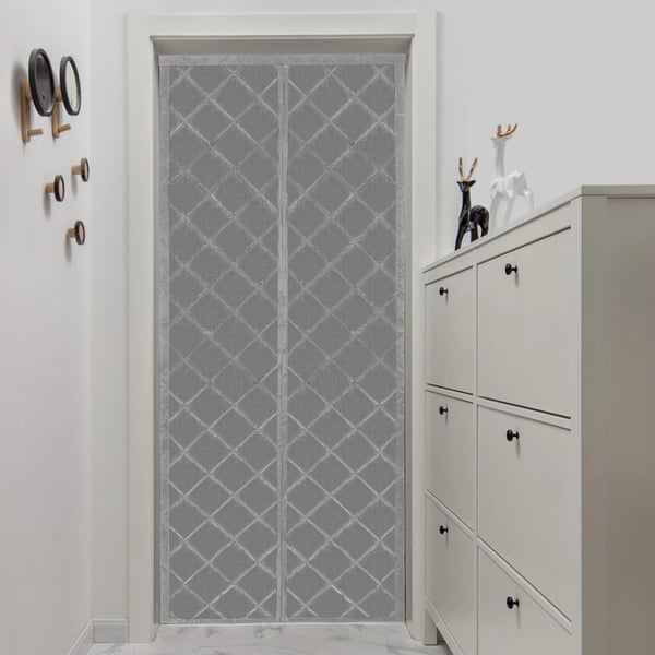Magnetisk termoisoleret dørgardin - Isoleringsforhæng - 85×205 cm, PVC-plast, Montering i dørkarm, Året rundt - Grå