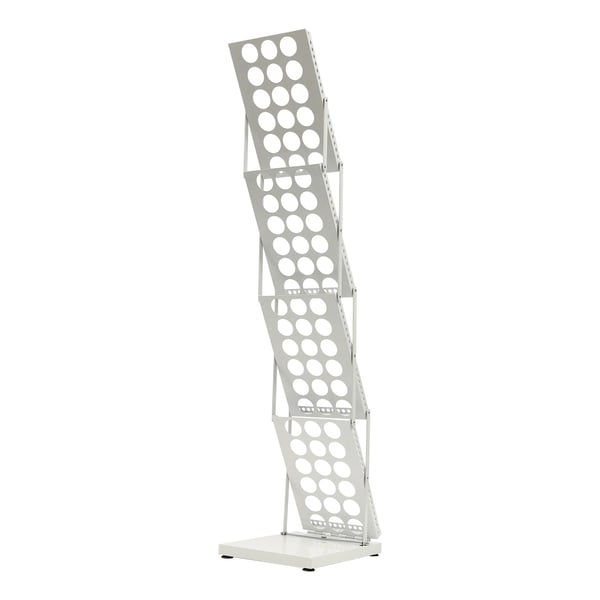 Lehtiteline - Lattiamallinen Lehtihylly - 4 Tasoa - Taitettava - Rauta - 36×27×132 cm - 5 kg/Taso - Valkoinen