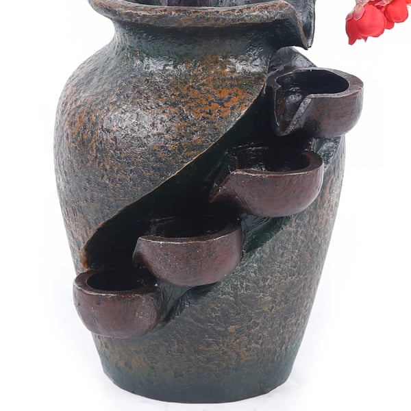Indendørs Bordfontæne - Vandfald - Roterende Kugle - Med Planter - Resin - Brun