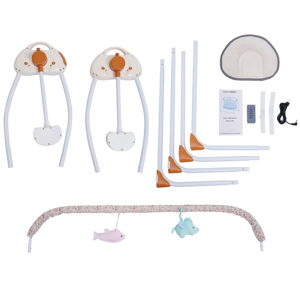 Elektrisk babyvugge - Automatisk vuggeseng - 5 hastigheder - Op til 25 kg - Fjernbetjening 5 m - 2 cm madras - 5 V 2 W - Mørk khaki