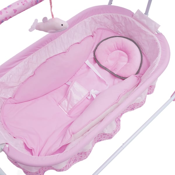 Elektrisk babyvugge - Automatisk gyngevugge - 0–18 Måneder - Op til 25 kg - 5 Hastigheder - Fjernbetjening 5 m - Madras 2 cm - Pink