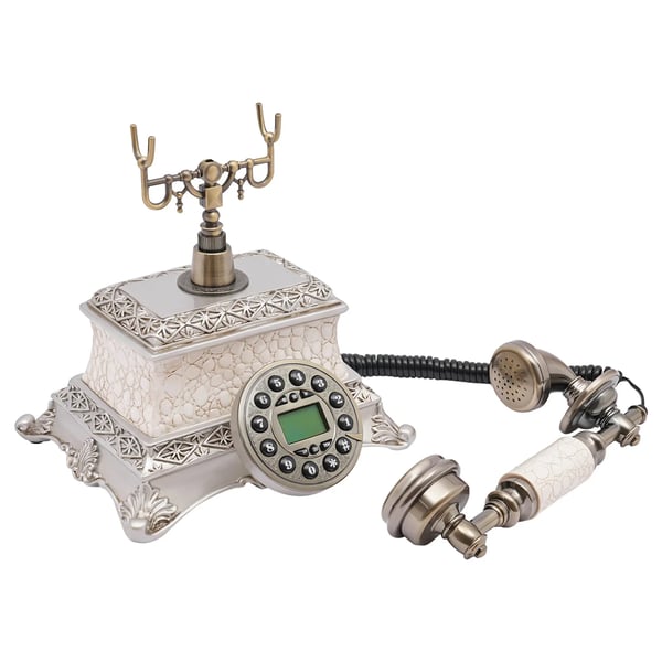 Retro telefon - Bordtelefon med drejeskive - Ledningsført fastnettelefon, Vintage dekoration, Nostalgisk design - Hvid