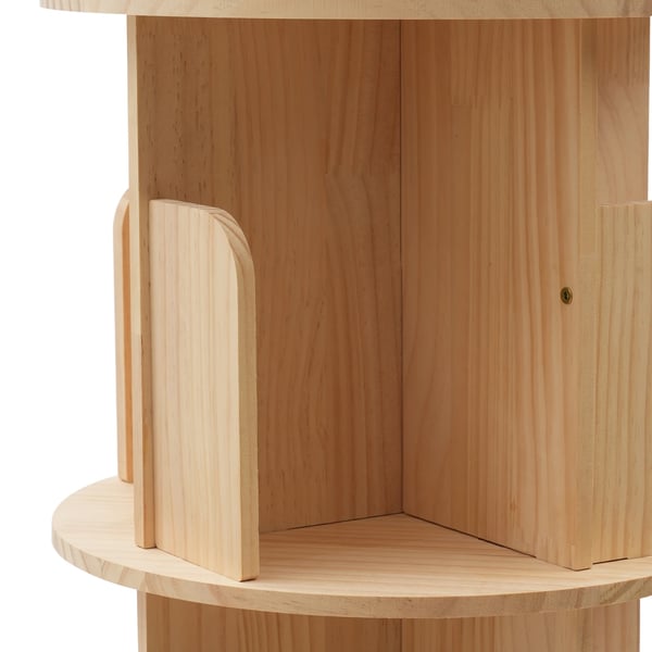 Roterbar bogreol - Cylindrisk gulvmodel - 4 Niveauer - 360° Rotation - Massivt fyrretræ - Hyldehøjde 31 cm - 50 kg pr. hylde
