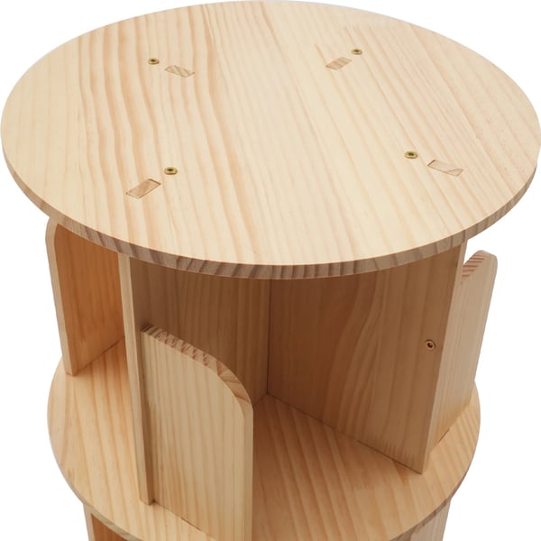 Roterbar bogreol - Cylindrisk gulvmodel - 4 Niveauer - 360° Rotation - Massivt fyrretræ - Hyldehøjde 31 cm - 50 kg pr. hylde
