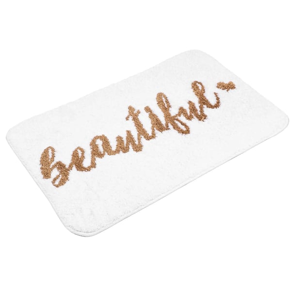Badrumsmatta - Halkfri badmatta 80x50 cm - Mjuk - Absorberande - 100% polyester - Maskintillverkad - Bokstavsmönster - Modern stil - Vit