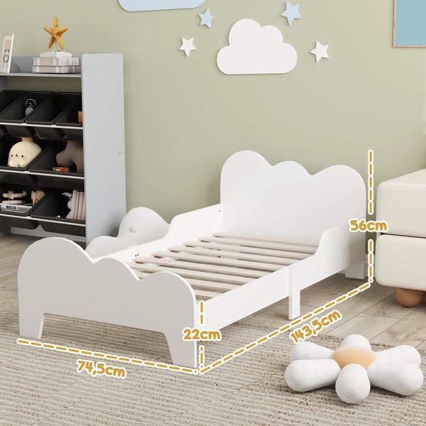 Barnsäng - Sängram - Molntema - Med Sängskydd - MDF - Mått 143,5×74,5×56 cm - Från 3 år - Vit
