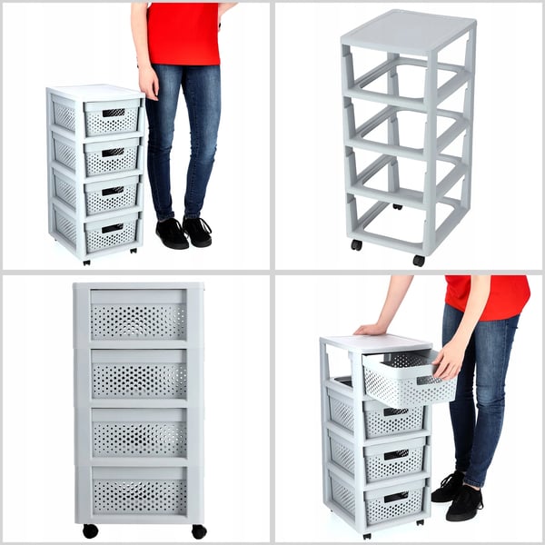 Opbevaringstårn - Skuffemodul med 4 skuffer - Kapacitet 4×11 l (44 l) - Plast - Fritstående