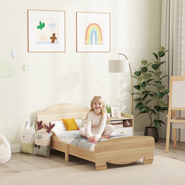 Barnsäng - MDF-säng - Björnformad Huvudgavel - 3+ År - 143,5x80x55 cm - Max 80 kg - Montering Krävs - Ljus Kaffebrun