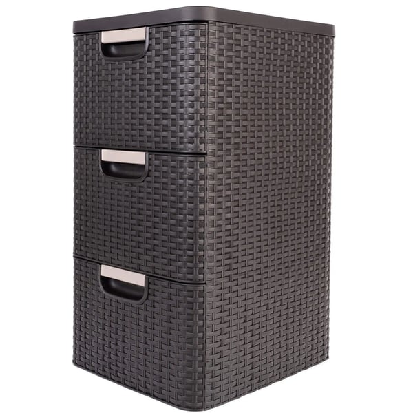 Opbevaringsskab - Skuffemodul med 3 skuffer - Plast - Rattan-look - Badeværelse - 3x14 L (42 L) - Brun