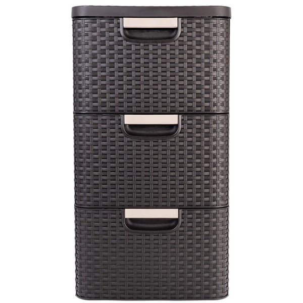 Opbevaringsskab - Skuffemodul med 3 skuffer - Plast - Rattan-look - Badeværelse - 3x14 L (42 L) - Brun
