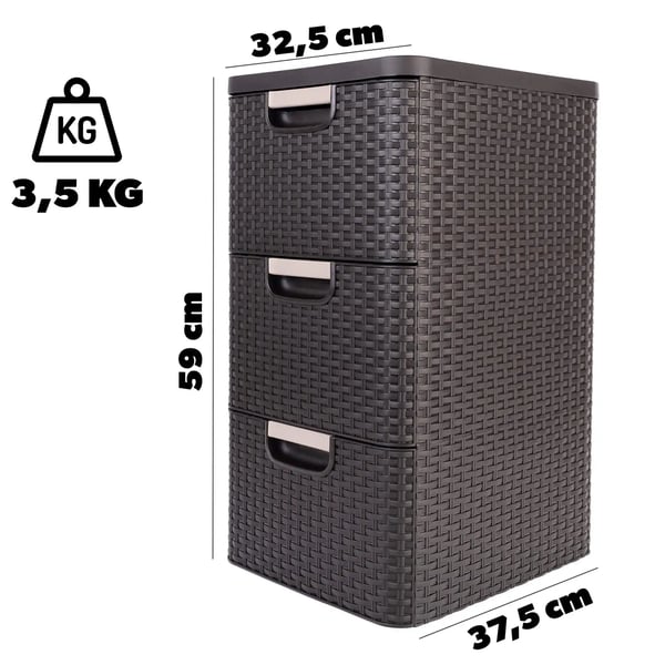 Opbevaringsskab - Skuffemodul med 3 skuffer - Plast - Rattan-look - Badeværelse - 3x14 L (42 L) - Brun