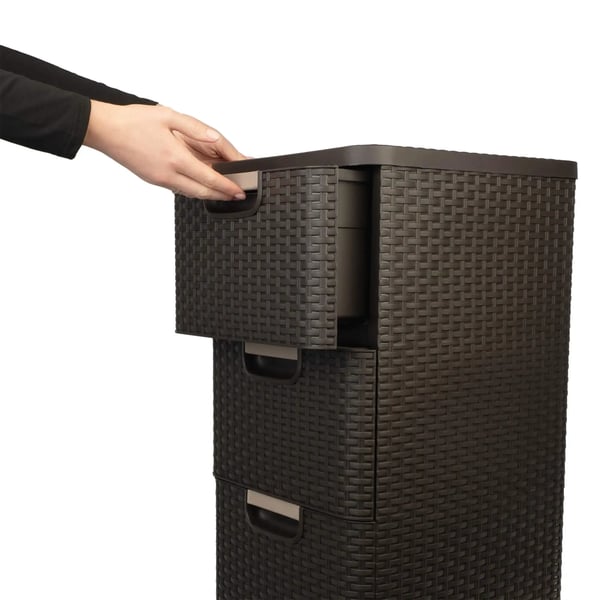 Opbevaringsskab - Skuffemodul med 3 skuffer - Plast - Rattan-look - Badeværelse - 3x14 L (42 L) - Brun