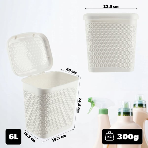 Vaskemiddelbeholder - Opbevaringsboks - 6 l Kapacitet - Til Pulver og Kapsler - Plast - Hvid