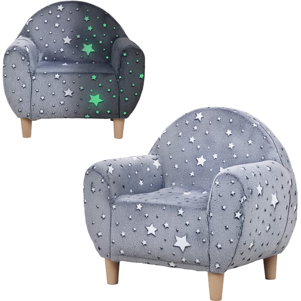 Barnfåtölj/soffa - 1-sits - Självlysande stjärnor - Mjuk sammet - 55×40×55 cm - Skumstoppning - Montering krävs - Grå