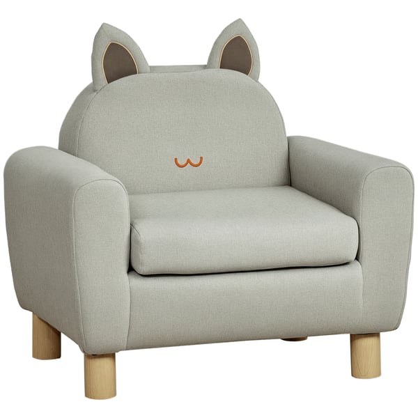 Barnfåtölj - Minisoffa Enkelsits - För Barn 3+ - Max 45 kg - 61×42×53 cm - Skumstoppning - Montering Krävs - Grå