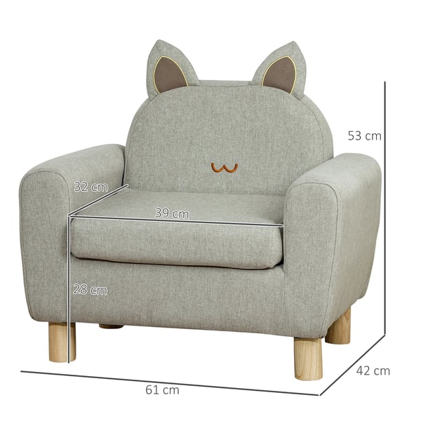 Barnfåtölj - Minisoffa Enkelsits - För Barn 3+ - Max 45 kg - 61×42×53 cm - Skumstoppning - Montering Krävs - Grå
