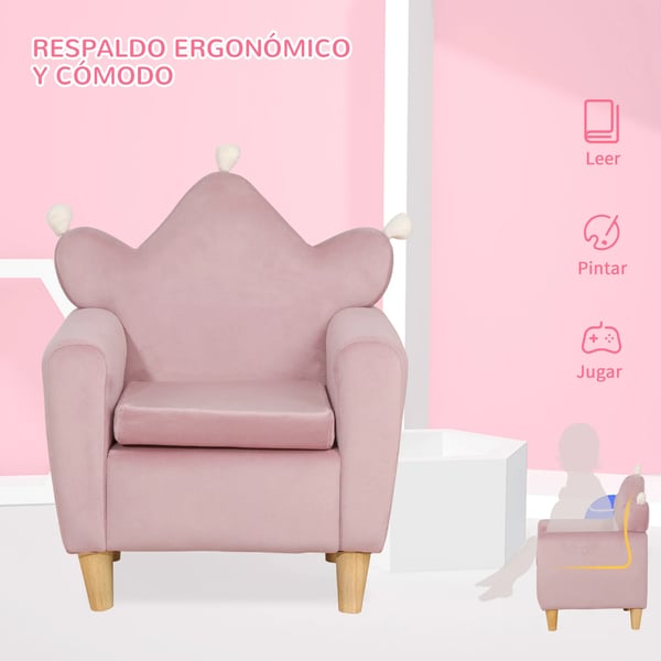 Barnfåtölj - Mini-soffa - För barn 3+ - Maxvikt 45 kg - Storlek 50×42×58 cm - En sits - Mjuk skumstoppning - Rosa