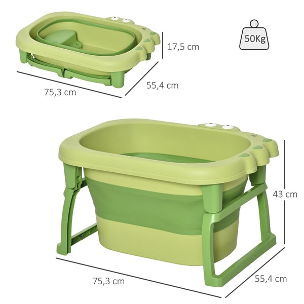 Baby- och barnbadkar - Hopfällbar badbalja - Portabel - För 0–6 år - Halkfria fötter - 105 l - Grön
