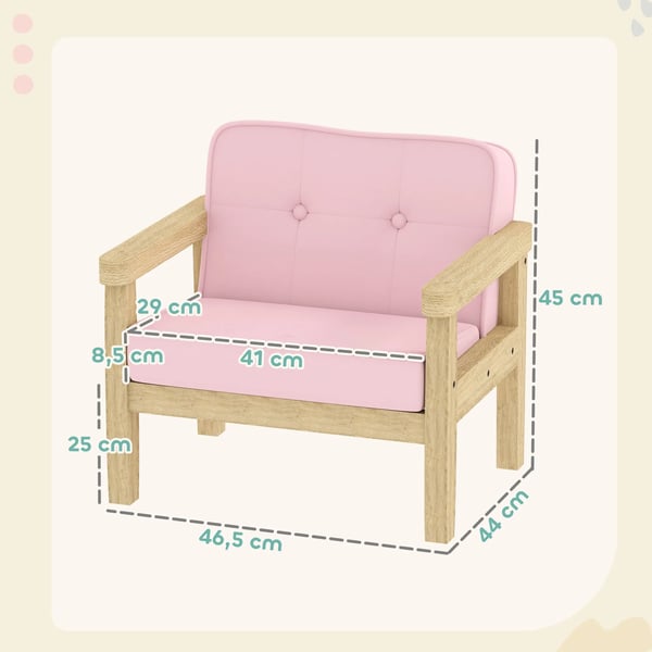 Barnsoffa - 2-sits - Mjukt Manchestertyg - Träram - Skumstoppning - 46,5×44×45 cm - Rosa