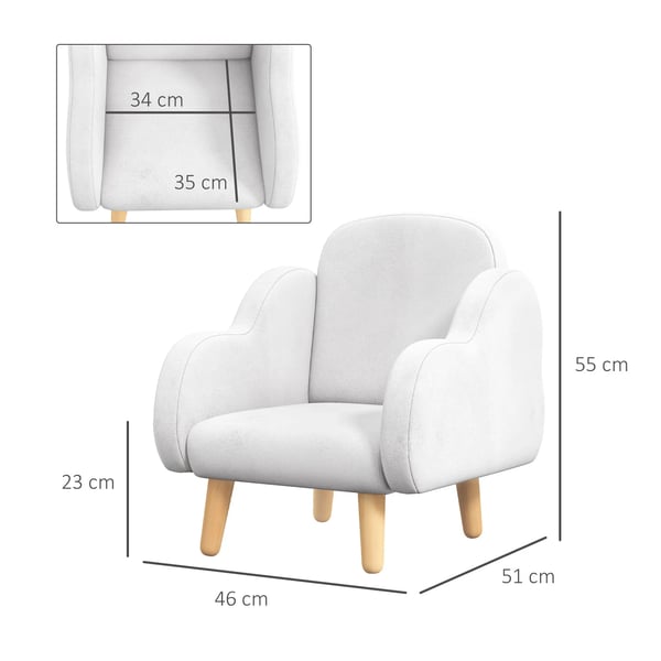 Barnfåtölj - En sits - Molndesign - Supermjuk yta - Skumstoppning - 46 x 51 x 55 cm - Montering krävs - Vit