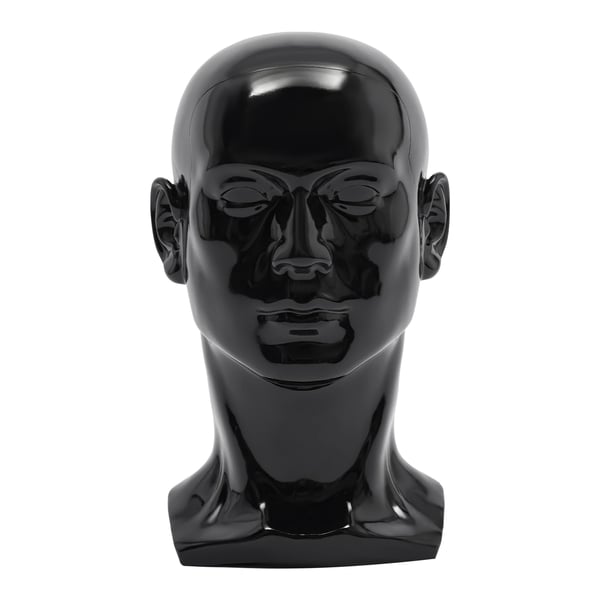 Mannequinhoved - Parykstativ Display - 30x50 cm - PVC - Til parykker, hatte, briller - Blank sort valnød