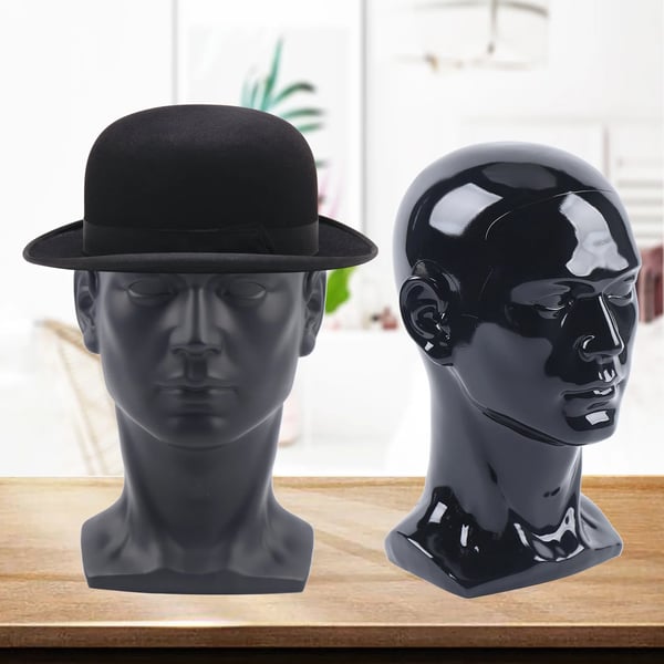 Mannequinhoved - Parykstativ Display - 30x50 cm - PVC - Til parykker, hatte, briller - Blank sort valnød