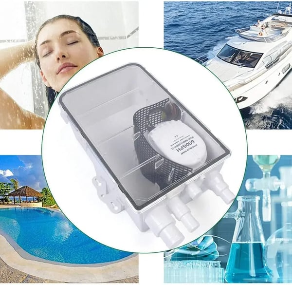 Brusepumpsystem - 600 GPH 12V - Automatisk med flydekontakt - Til båd & autocamper - Indbygget pumpe - Hvid