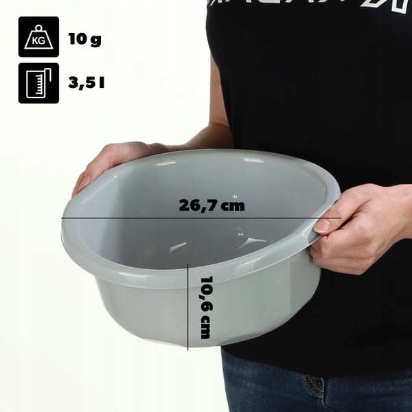 Plastbalje - Opvaskebalje/Vaskefad - Kapacitet 3,5 L - Rund - Med Håndtag - Robust Plastik
