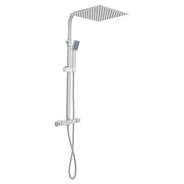 Brusesystem - Regnbrusersæt med Termostat - Firkantet 30/40 cm - Håndbruser - Etgrebsarmatur - Vægmontering - 150 cm Slange - Krom