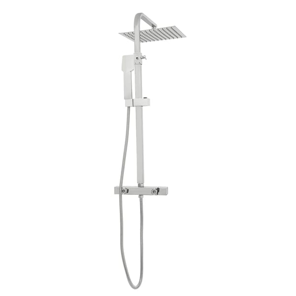Brusesystem - Regnbrusersæt med Termostat - Firkantet 30/40 cm - Håndbruser - Etgrebsarmatur - Vægmontering - 150 cm Slange - Krom