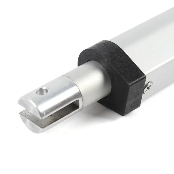 Elektrisk lineær aktuator - 24 V DC løftemotor - Slaglængde 200 mm - Belastning 1000–1500 N - Hastighed 5 mm/s - IP54 - Max længde 505 mm - Sølv