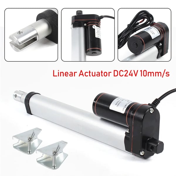 Elektrisk lineær aktuator - 24 V DC løftemotor - Slaglængde 200 mm - Belastning 1000–1500 N - Hastighed 5 mm/s - IP54 - Max længde 505 mm - Sølv