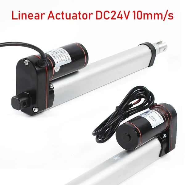 Elektrisk lineær aktuator - 24 V DC løftemotor - Slaglængde 200 mm - Belastning 1000–1500 N - Hastighed 5 mm/s - IP54 - Max længde 505 mm - Sølv