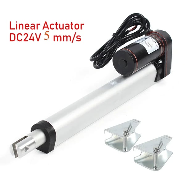 Elektrisk lineær aktuator - 24 V DC løftemotor - Slaglængde 200 mm - Belastning 1000–1500 N - Hastighed 5 mm/s - IP54 - Max længde 505 mm - Sølv